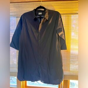 Pocketed navy button down cover smock / office jacket, Italian, fits like L